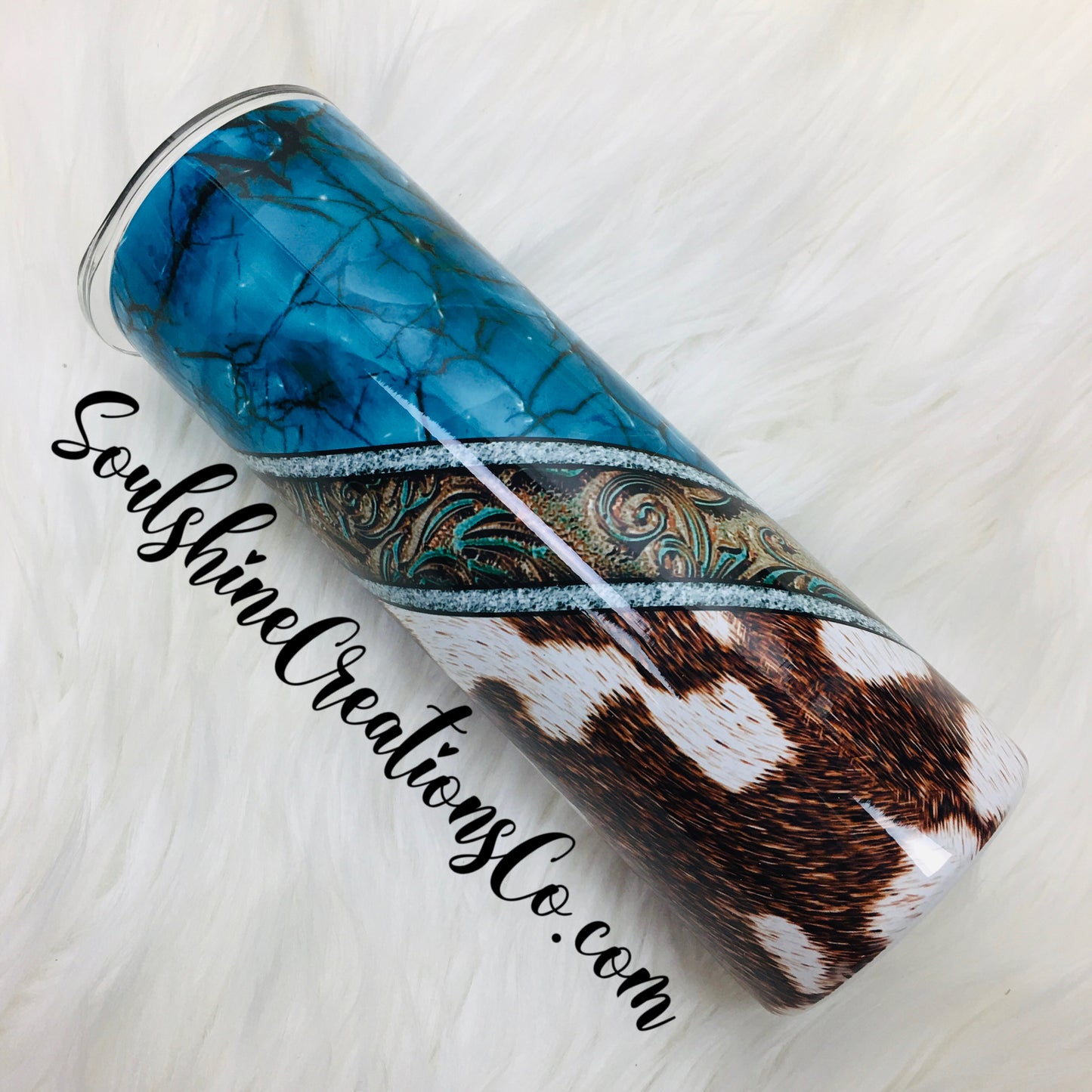 Turquoise Cowhide Tooled V-Split Tumbler