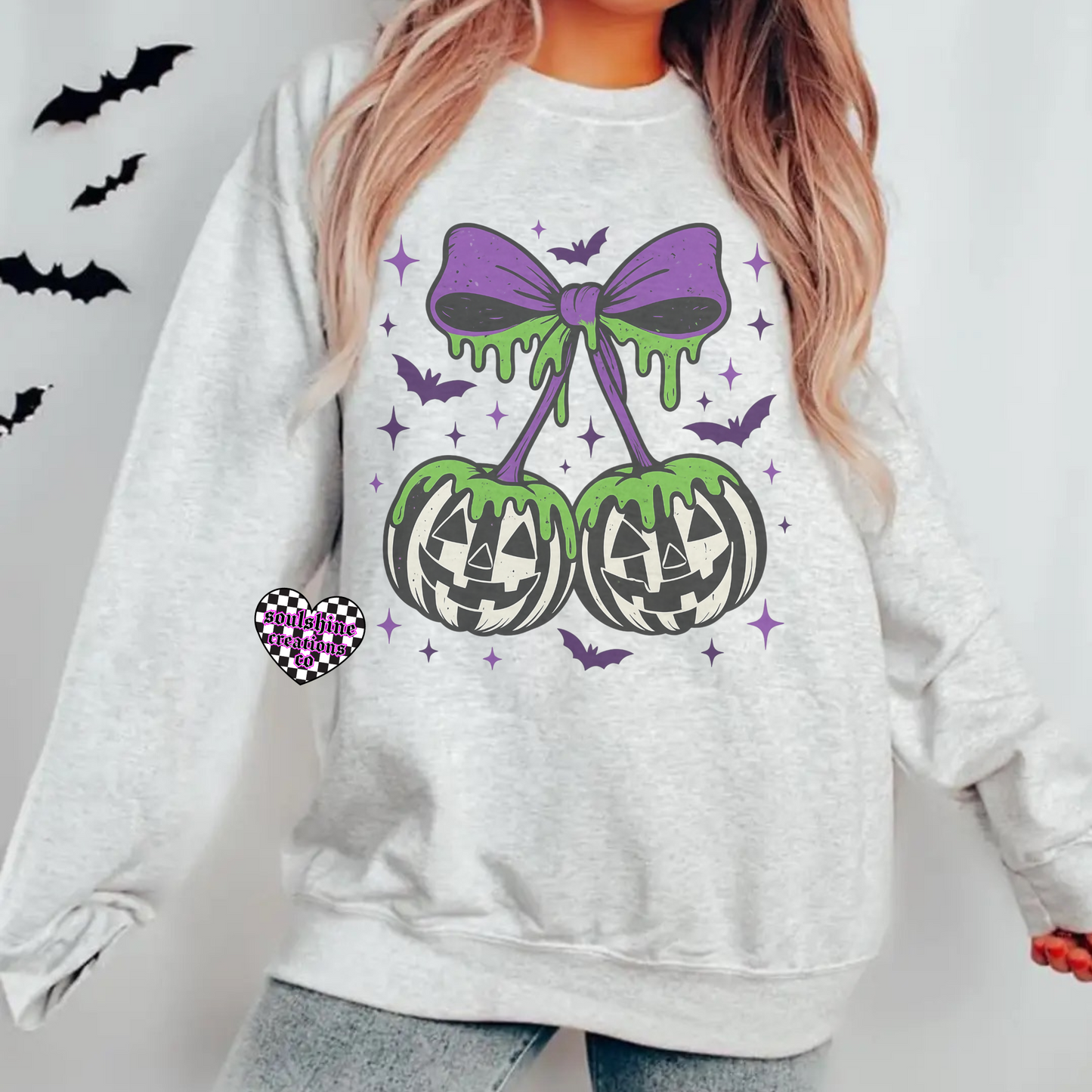 Halloween Pumpkin  Cherries Tee Shirt or Sweater- Alternative Gothic Vibes-Halloween