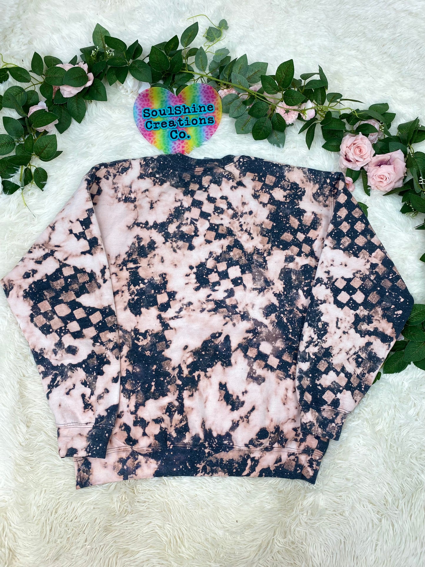 Retro 90’s Ghost Checkered Acid Wash Grunge Bleached Sweatshirt