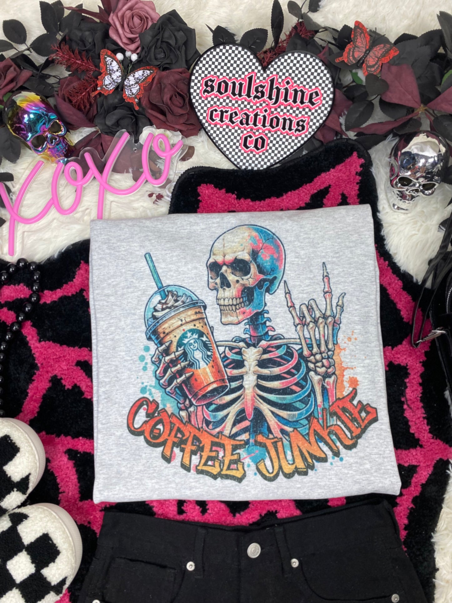 Coffee Junkie tee shirt or Sweater Edgy Alt Vibes