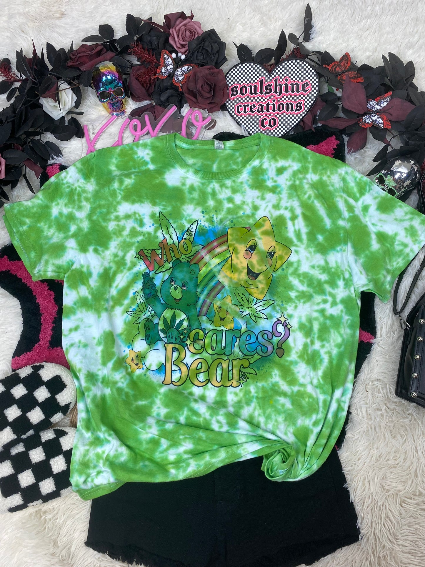 who cares acid wash tie dye tee or sweatshirt