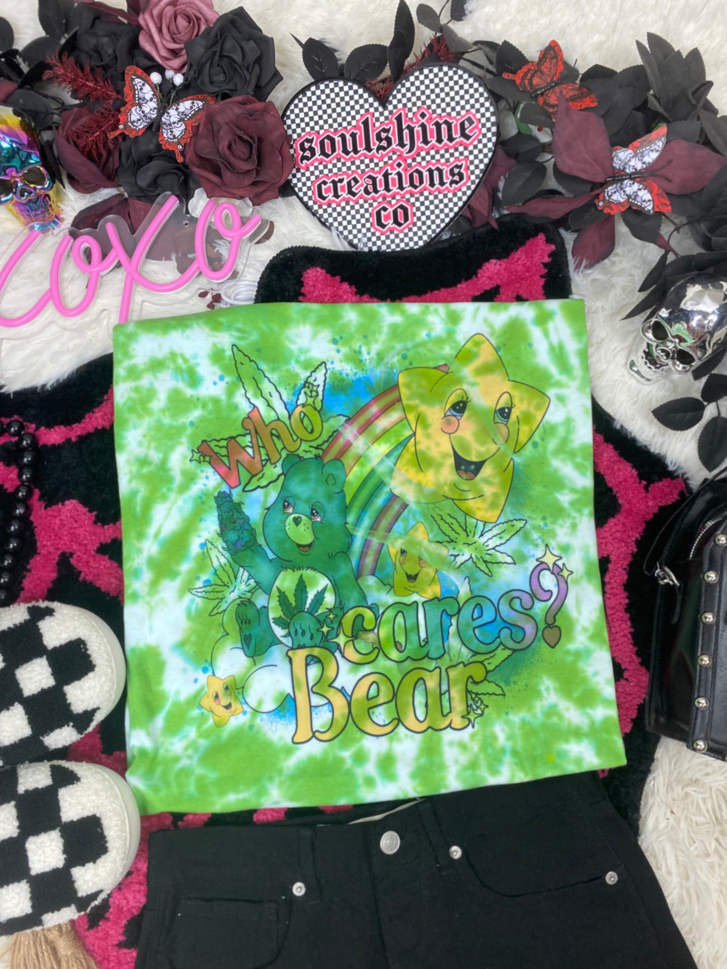 who cares acid wash tie dye tee or sweatshirt