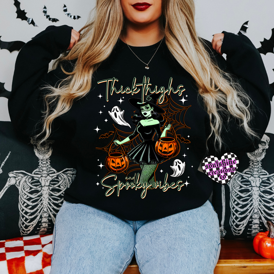 Thick Thighs and Spooky Vibes Tee or Sweater-Edgy Alternative Vibes-Witchy- Halloween
