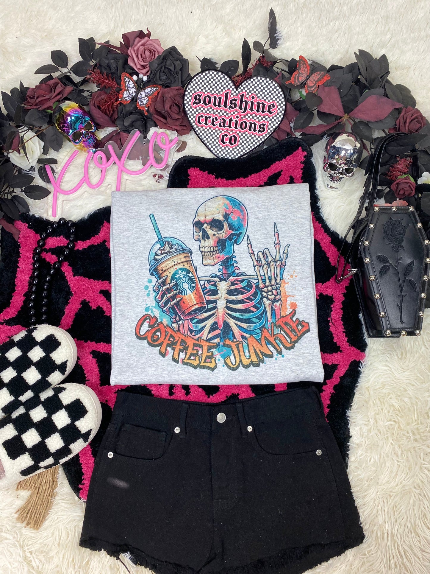 Coffee Junkie tee shirt or Sweater Edgy Alt Vibes