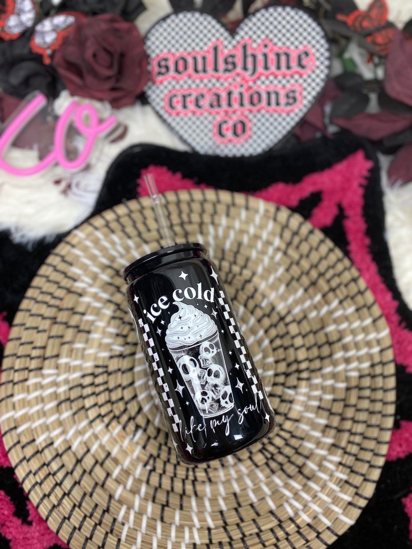 ice cold like my soul 16 oz. black glass libby cup iced coffee drinkware