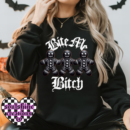 Bite Me Bitch Gingerbread Tee or Sweater Snarky Gothic Christmas