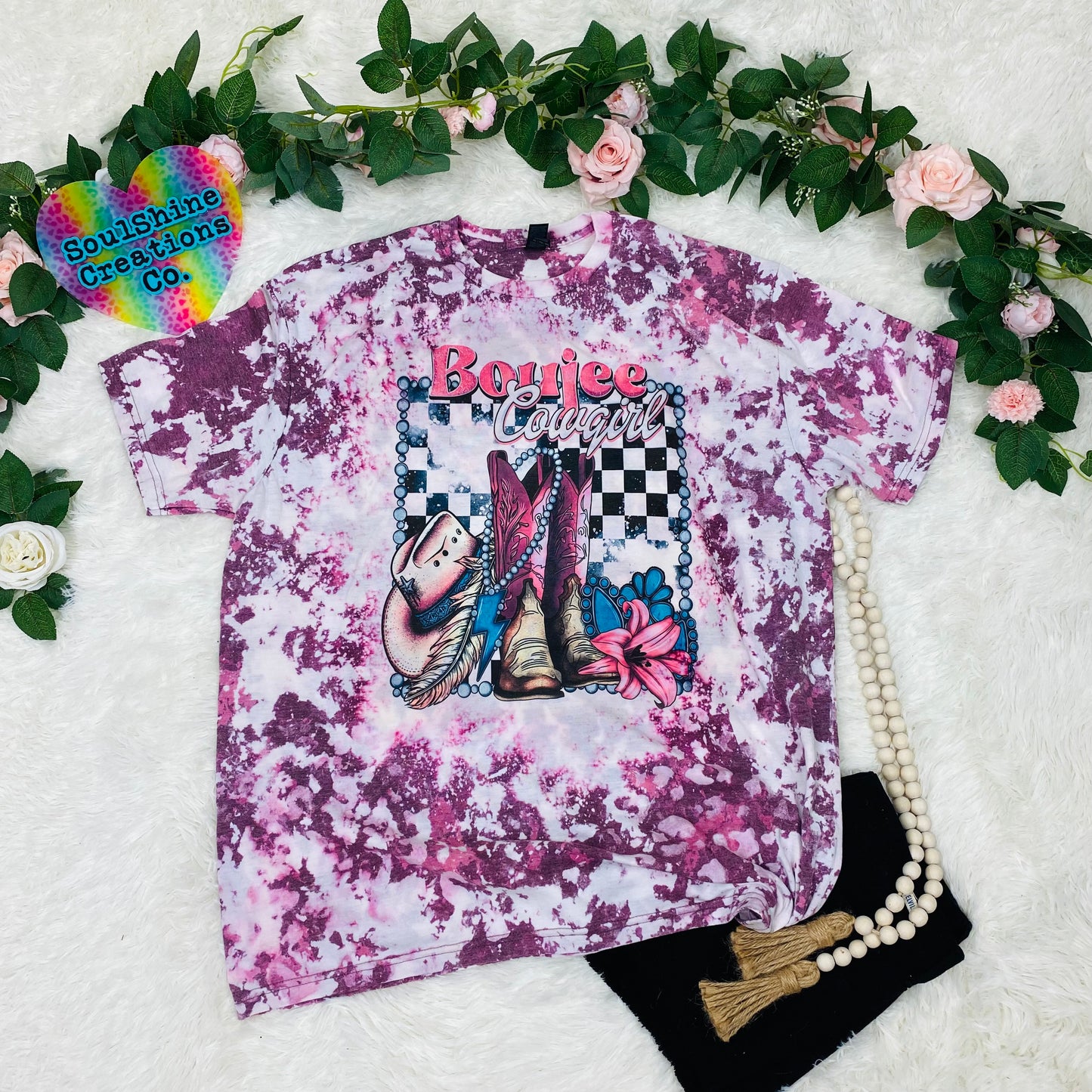 Boujee Cowgirl Acid Wash Bleached Shirt