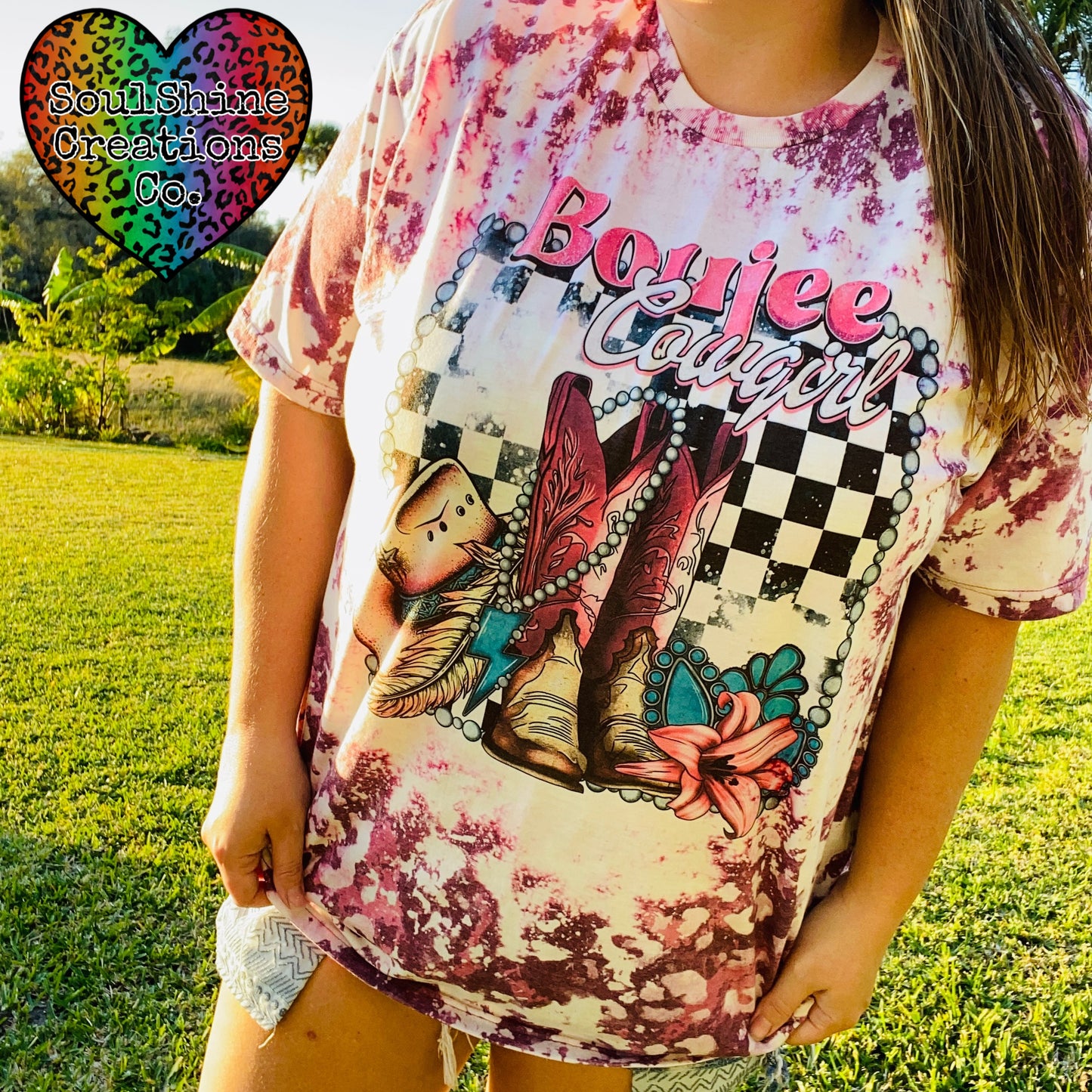 Boujee Cowgirl Acid Wash Bleached Shirt