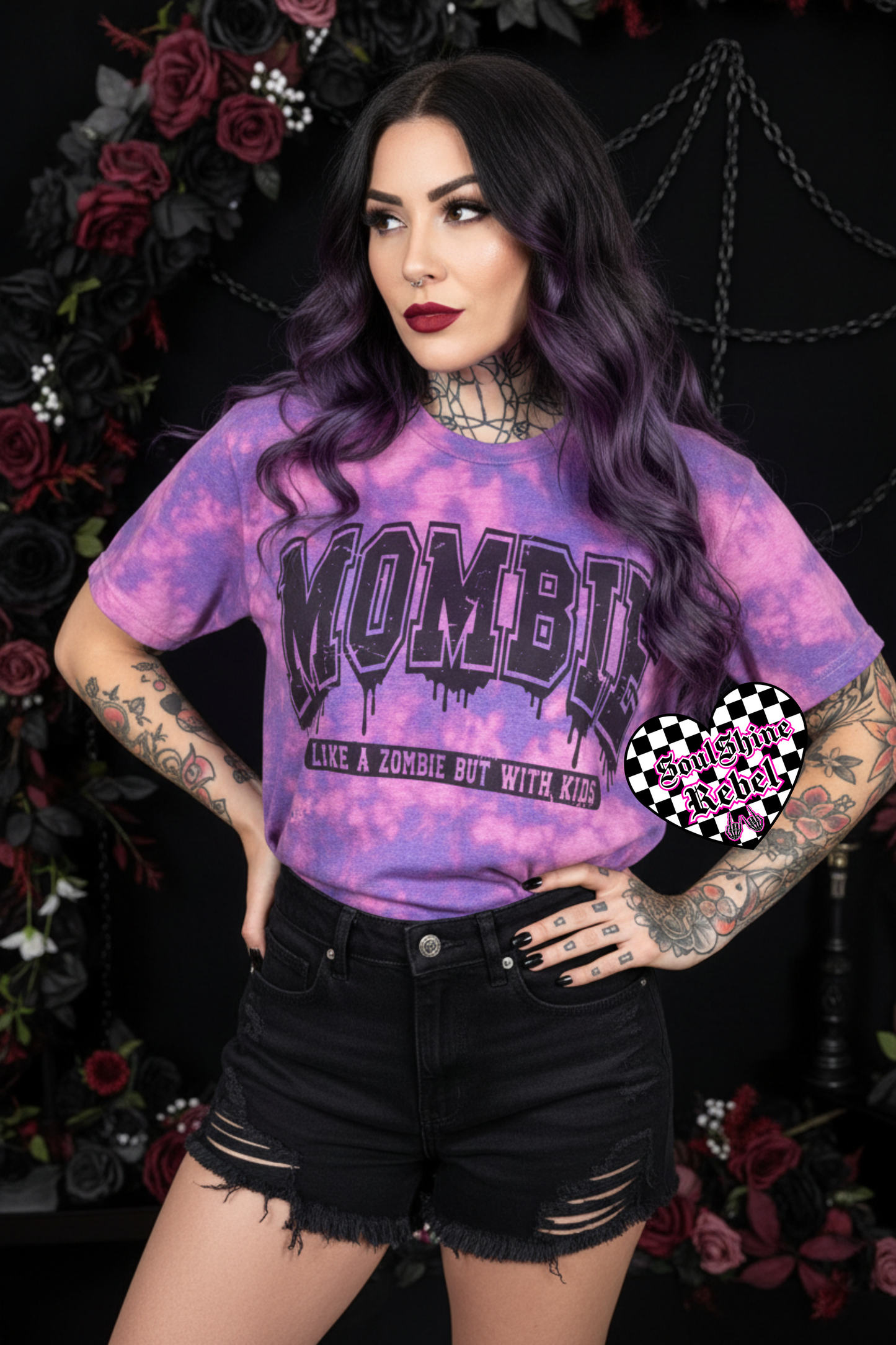Mombie like a zombie but with kids Distressed Acid Wash  bleached tee shirt
