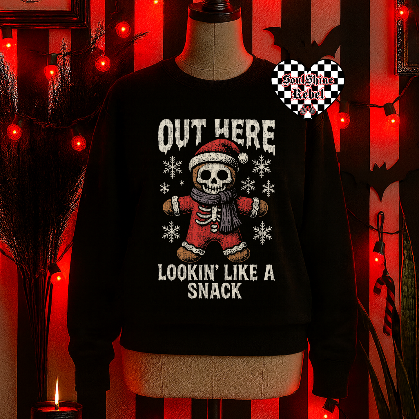 Out Here Lookin Like a Snack Gingerbread Black Tee or Sweater Snarky Gothic Christmas