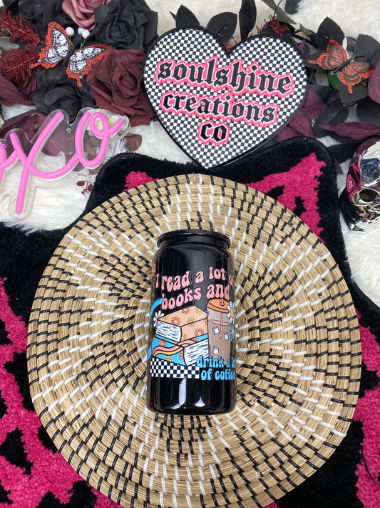 I read a lot of books and drink a lot of coffee 16 oz. black glass bookish libby cup iced coffee drinkware