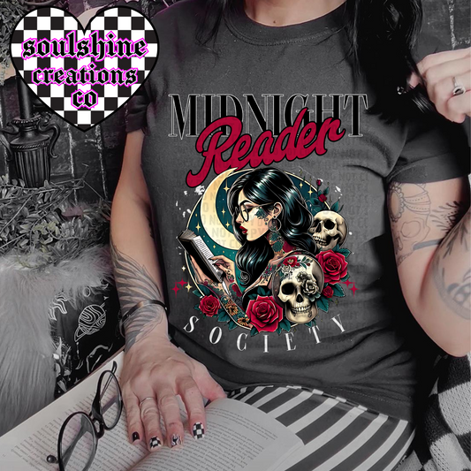 Midnight Reader Society Bookish tee or sweater-Edgy Alt Vibes-Witchy-Booktok