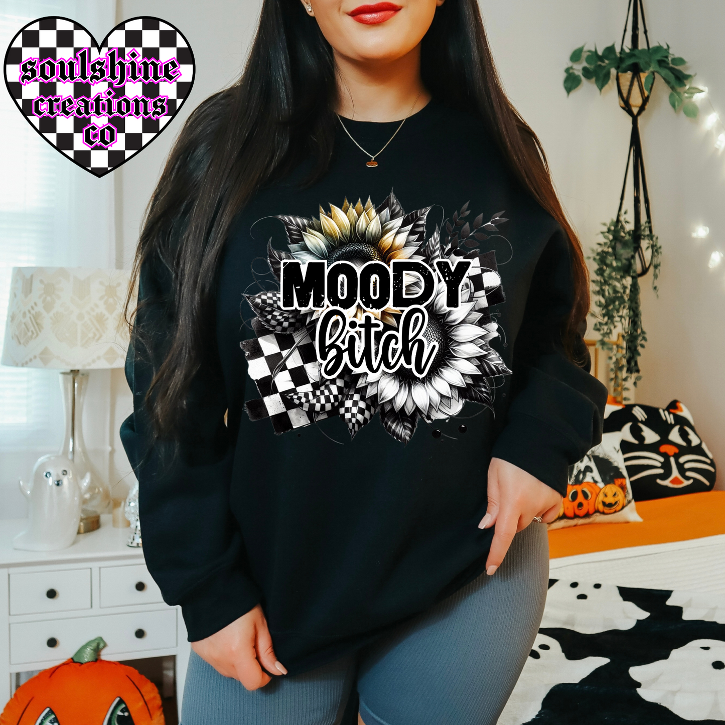 Moody Bitch Checkered tee or sweater-Edgy Alt Vibes-Snarky