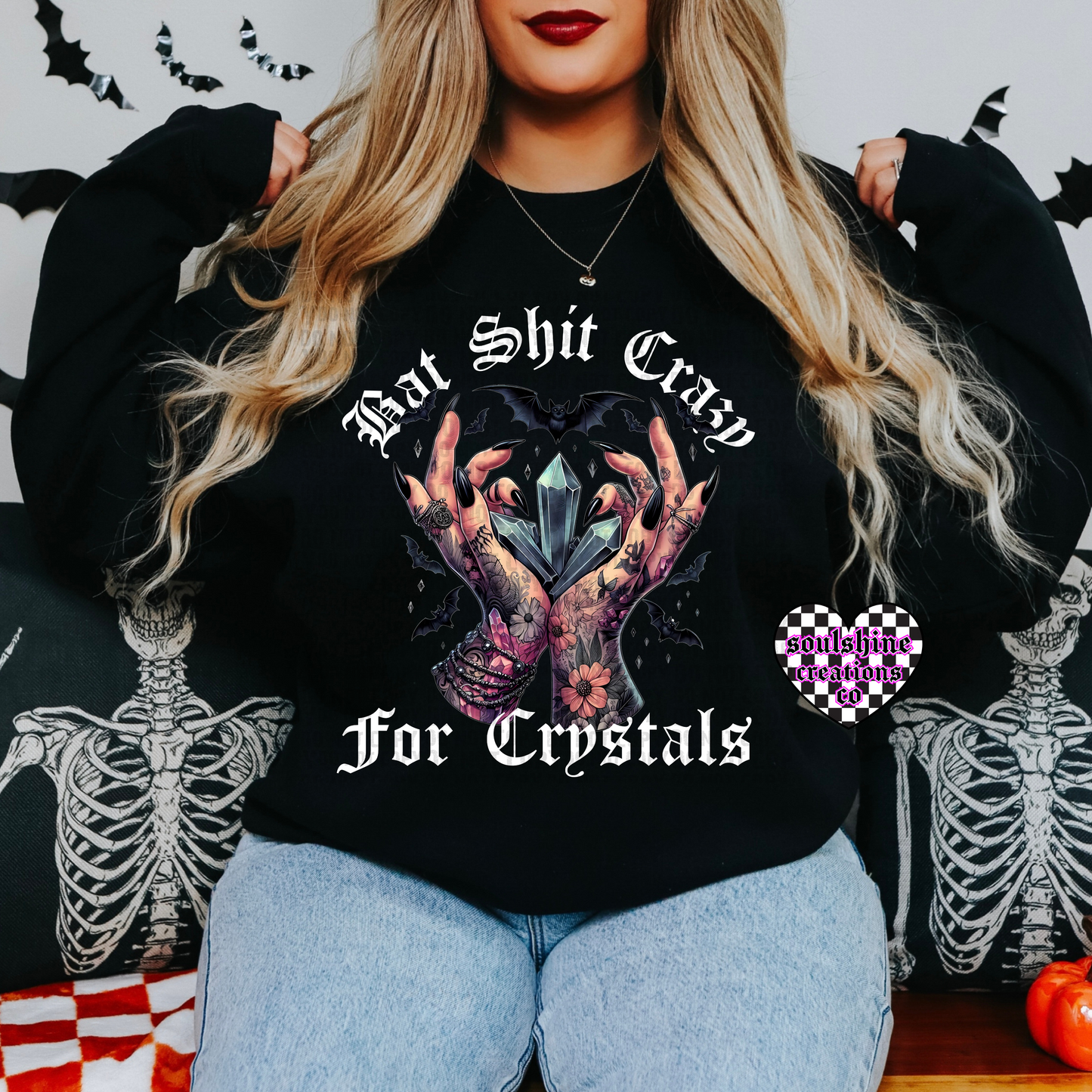 Bat Shit Crazy for Crystals tee or sweater-Edgy Alternative Vibes-Witchy