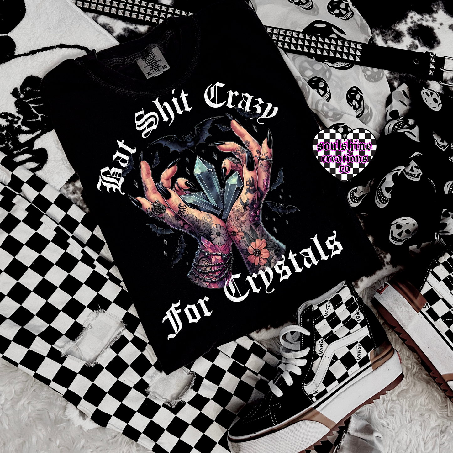 Bat Shit Crazy for Crystals tee or sweater-Edgy Alternative Vibes-Witchy