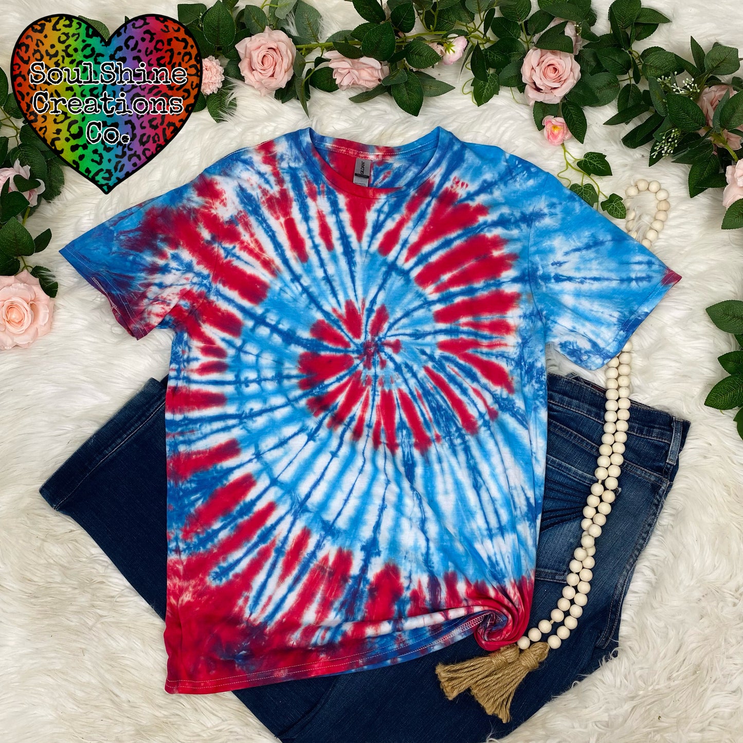 Bombpop Red White Blue Spiral Tie Dye Shirt