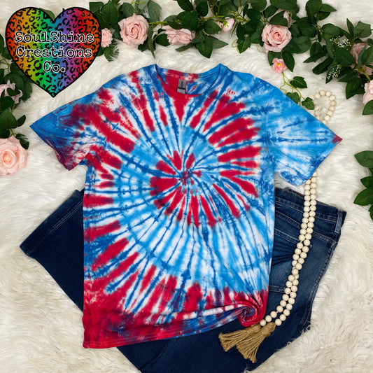 Bombpop Red White Blue Spiral Tie Dye Shirt