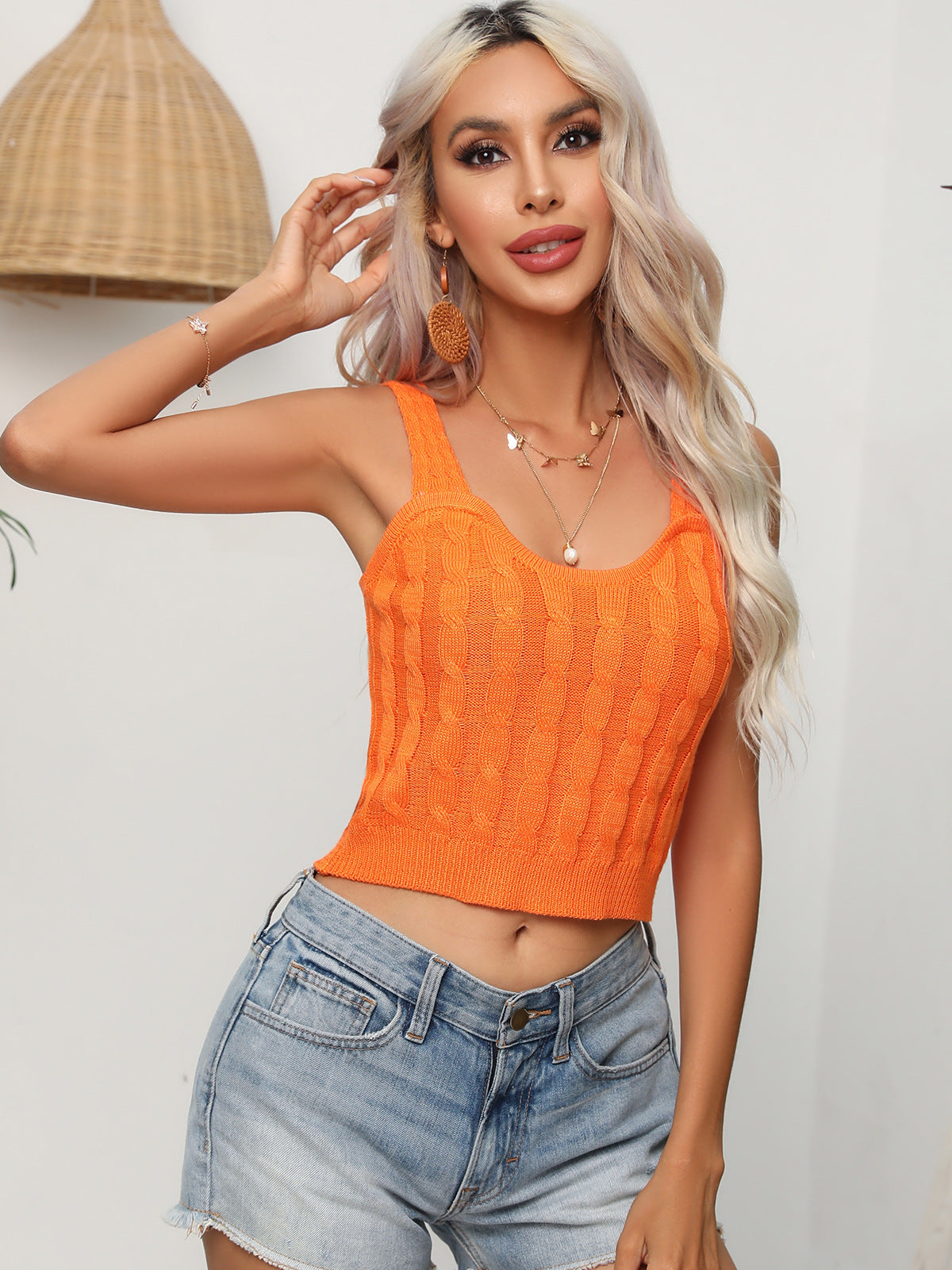 Cable-Knit Cropped Knit Tank Top