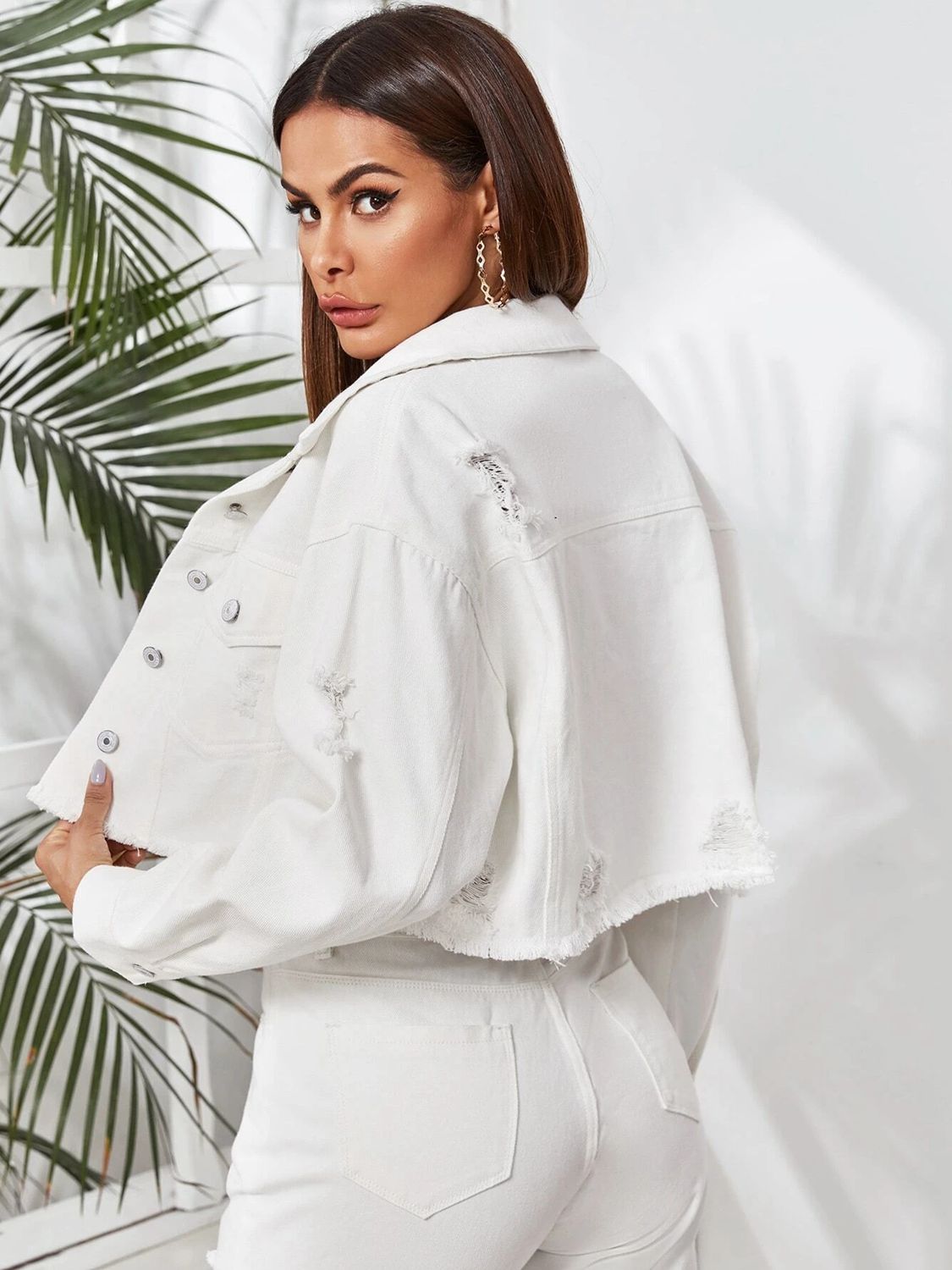 Dropped Shoulder Collared Neck Denim Jean Jacket