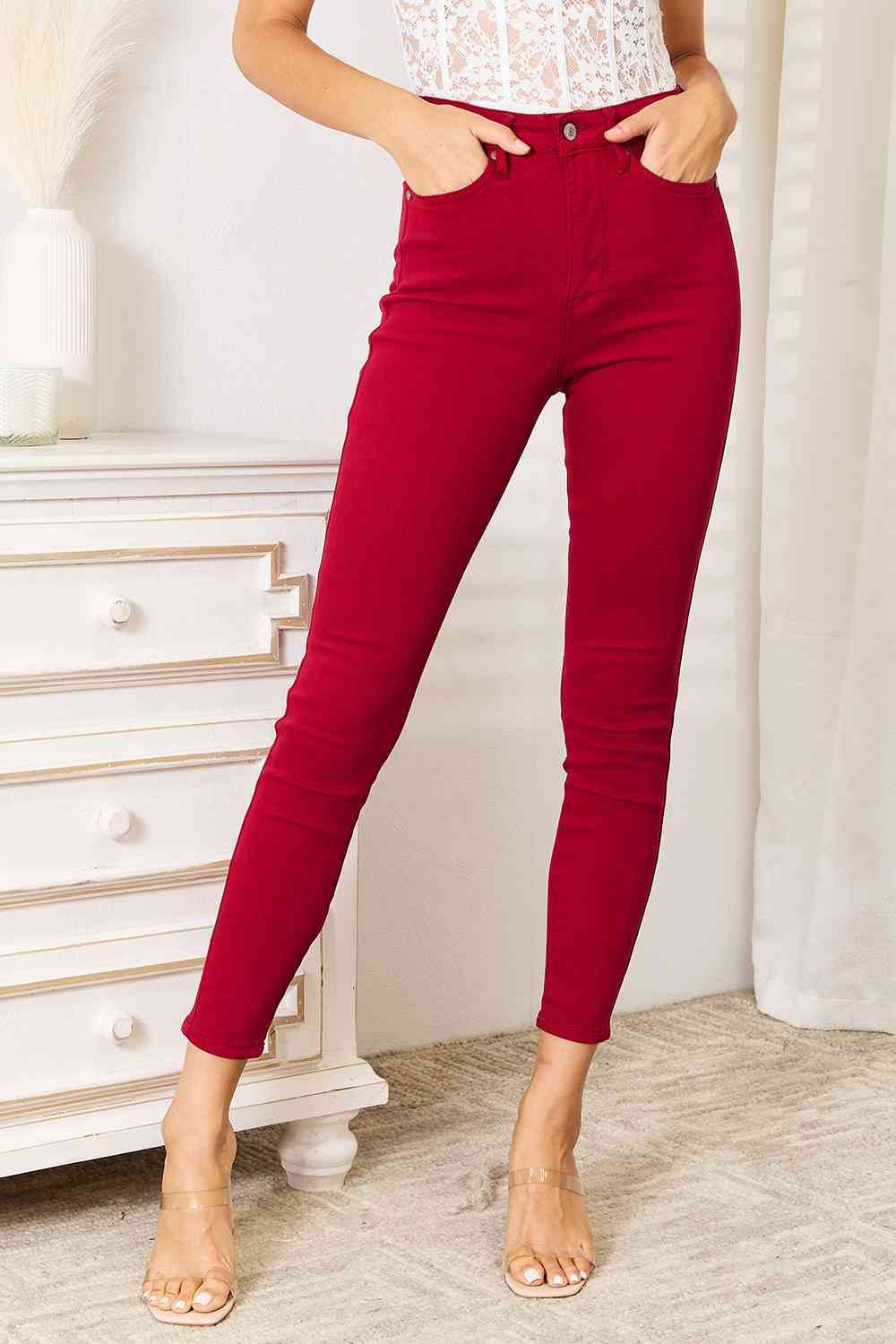 Judy Blue High Waist Tummy Control Red Skinny Jeans