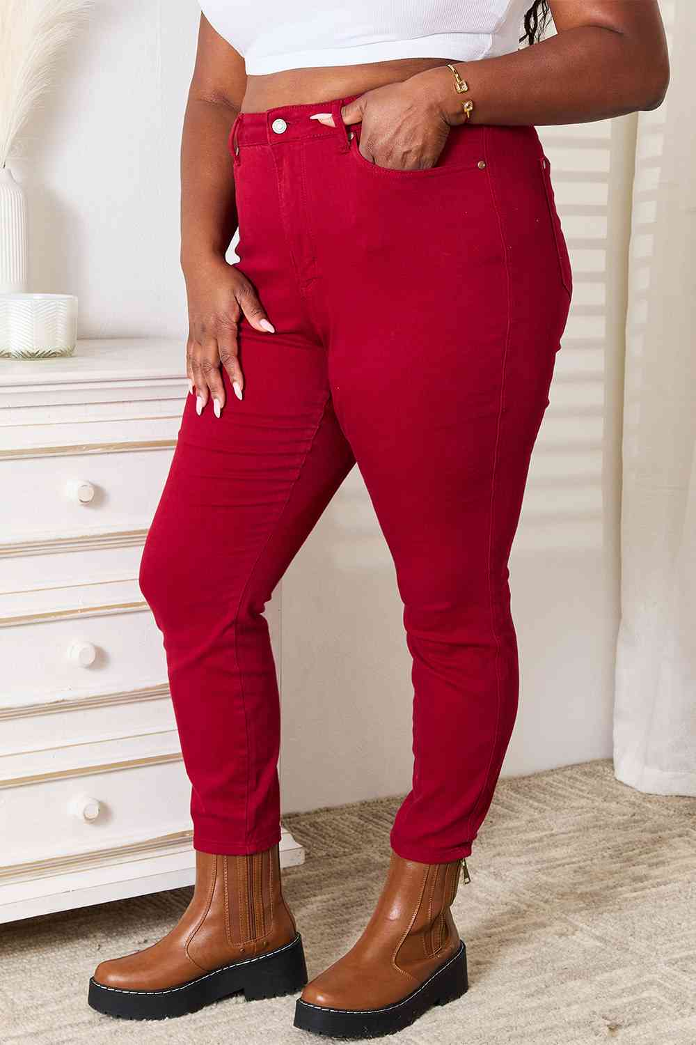 Judy Blue High Waist Tummy Control Red Skinny Jeans