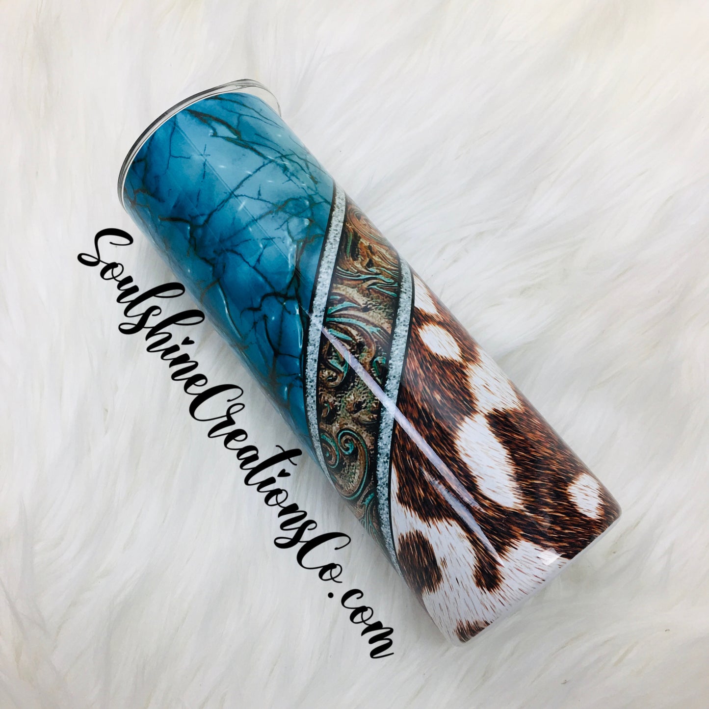 Turquoise Cowhide Tooled V-Split Tumbler