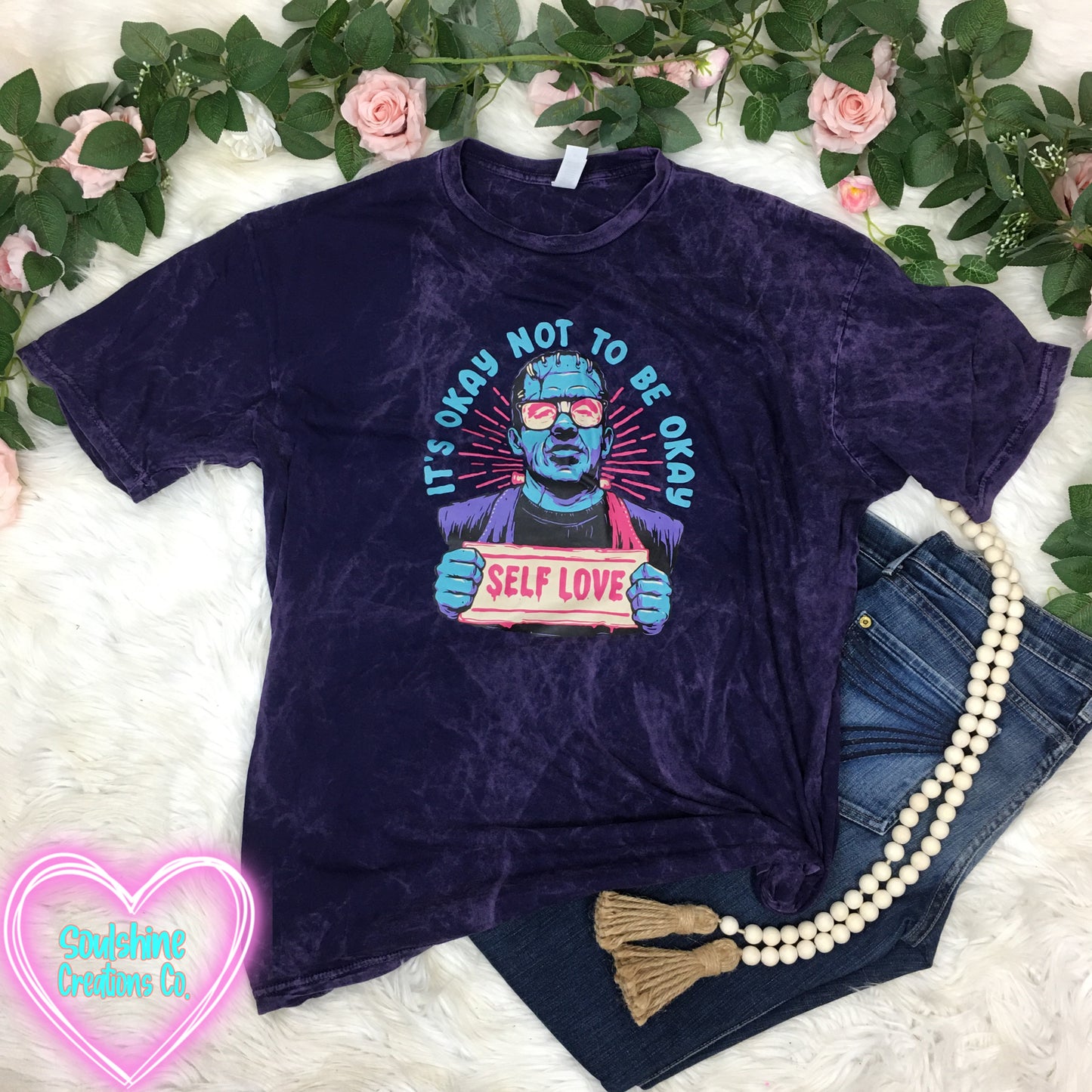 It’s Okay Not to be Okay Self Love Vintage Style Mineral Wash Tee Shirt