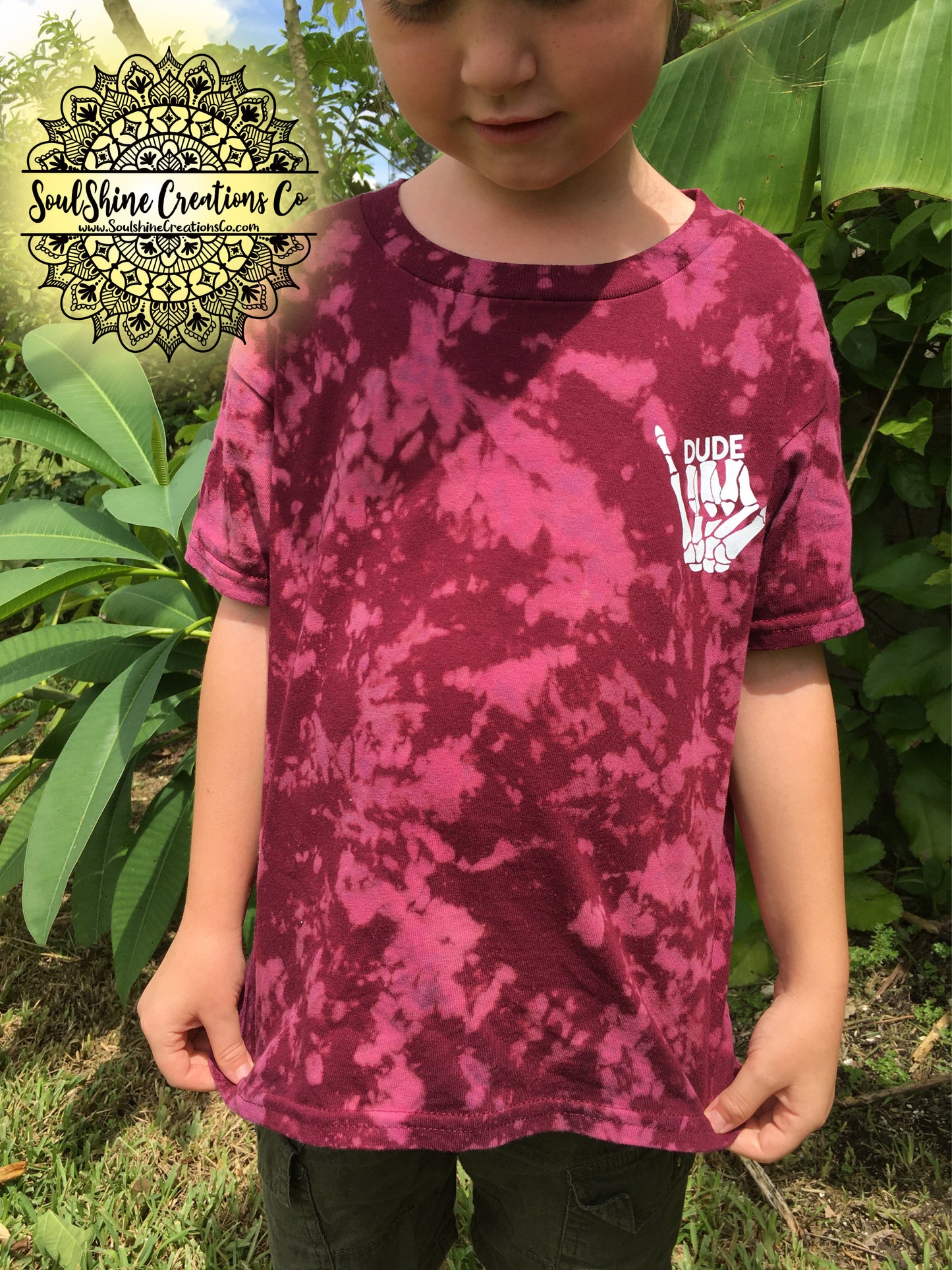 Dude Hang Ten Skellie Bleached Tie Dye Kids Shirt