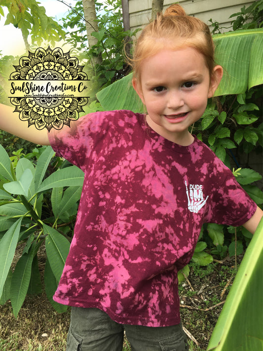 Dude Hang Ten Skellie Bleached Tie Dye Kids Shirt