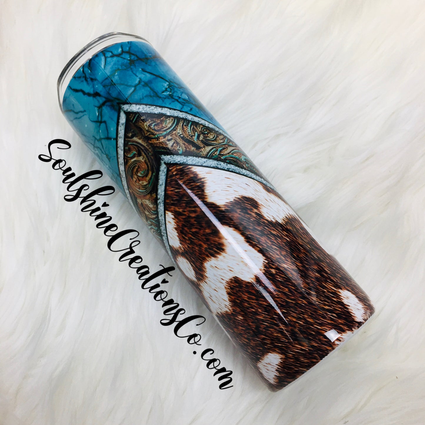 Turquoise Cowhide Tooled V-Split Tumbler