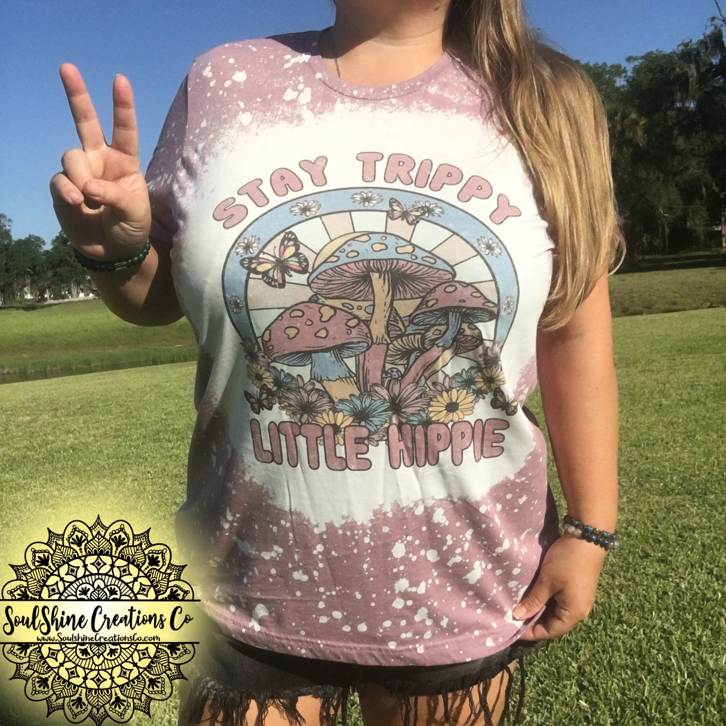 Stay Trippy Little Hippie Bleached Shirt