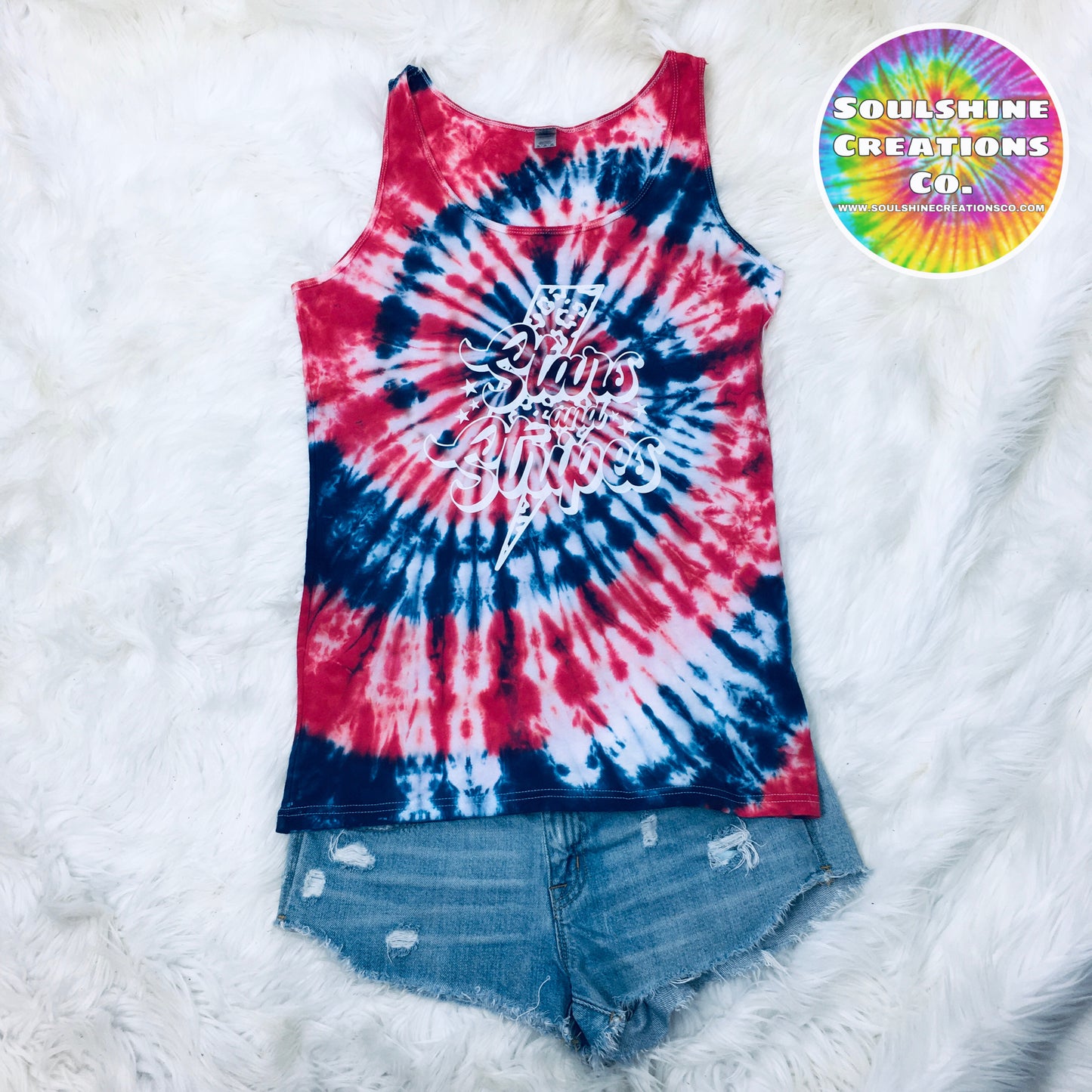 Stars and Stripes Independence Spiral Tie Dye Tank Top